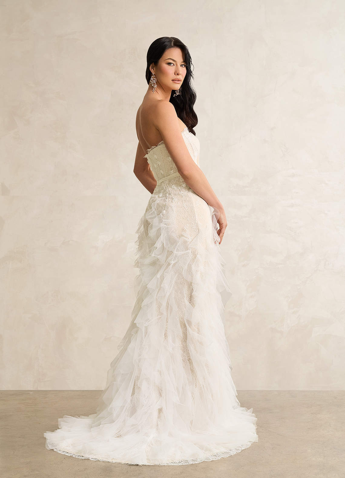 Diamond White Champagne Sheath Sequins Tulle Dress
