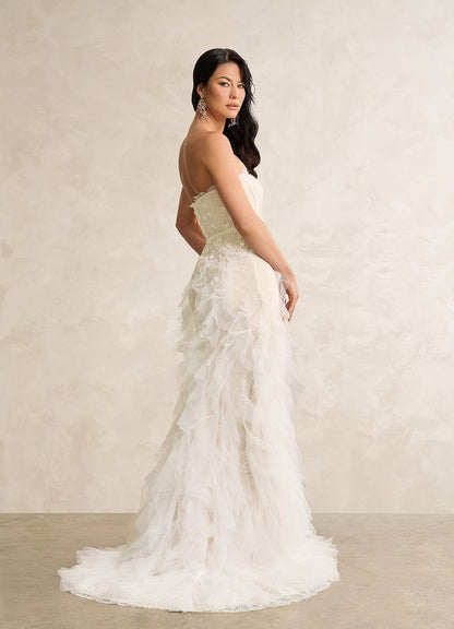 Diamond White Champagne Sheath Sequins Tulle Dress