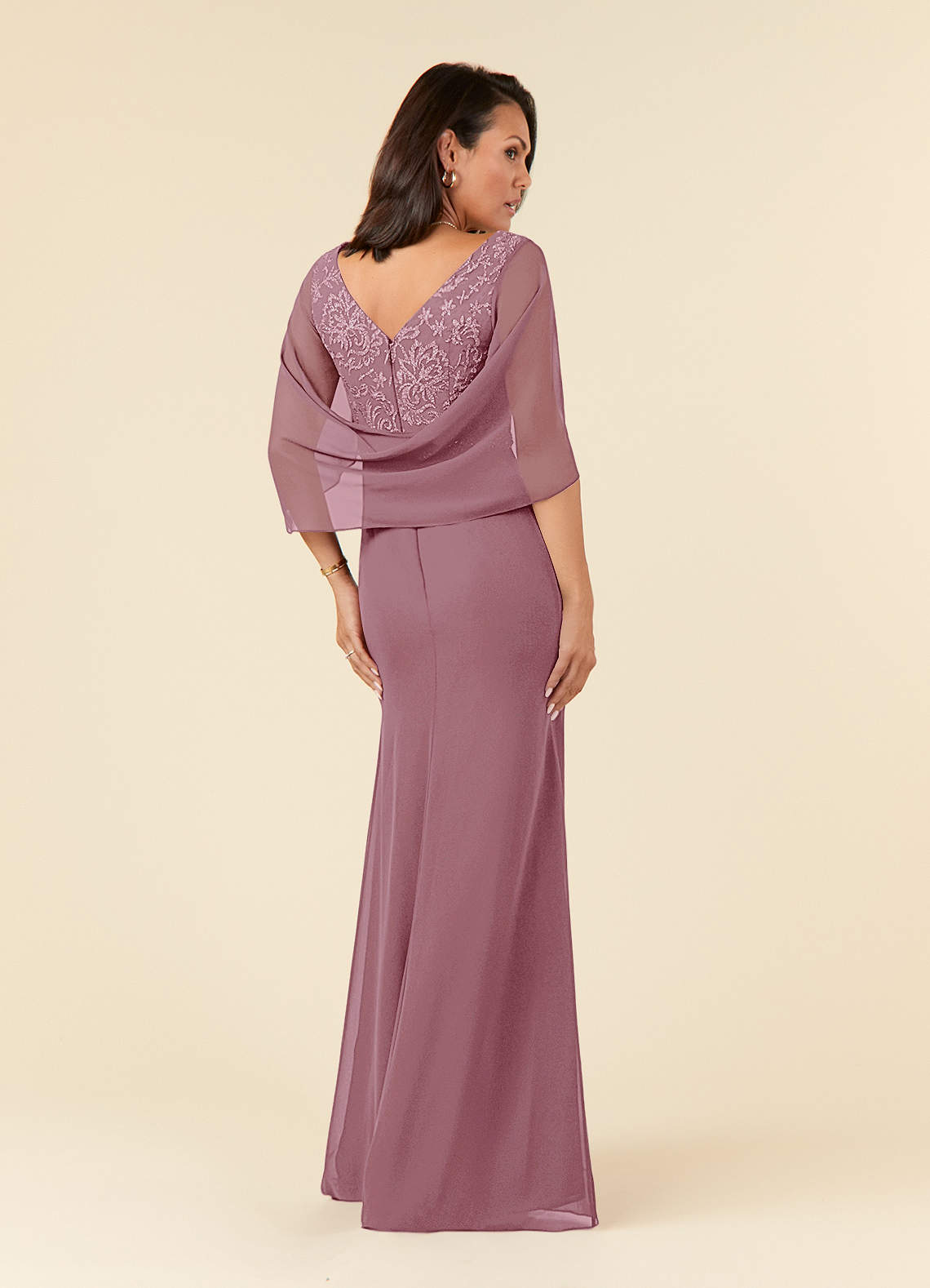 Vintage Mauve Mermaid Lace Chiffon Dress