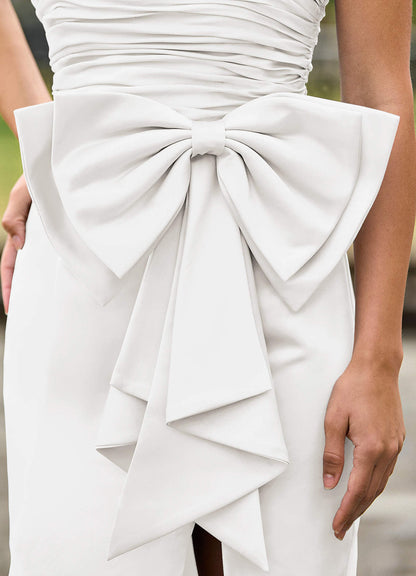 Elowen White Sculpted Strapless Ruffle Prom Dress