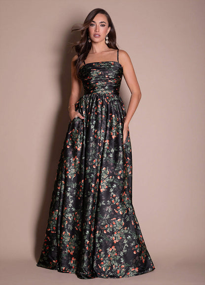 Suzana Noir Rosette Maxi Dress
