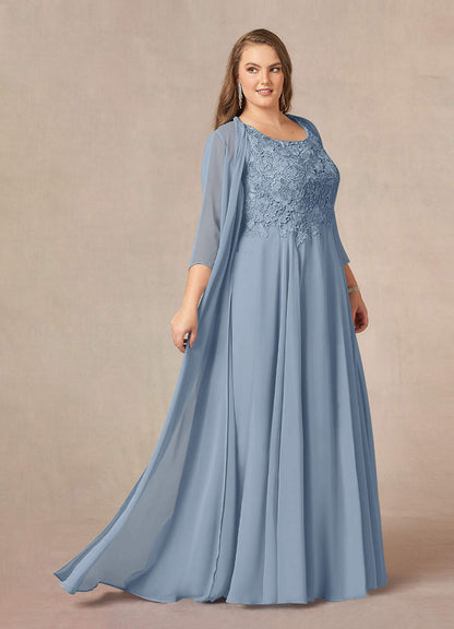 Dusty Blue A-Line Scoop lace Chiffon Dress