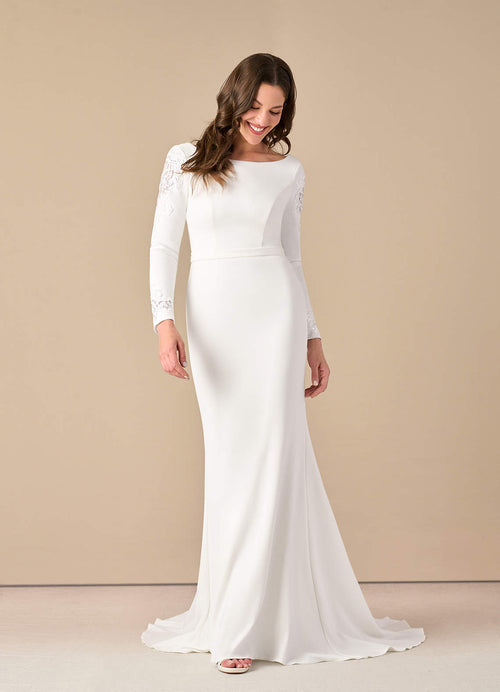 Diamond White Mermaid Scoop Sequins Stretch Crepe Dress