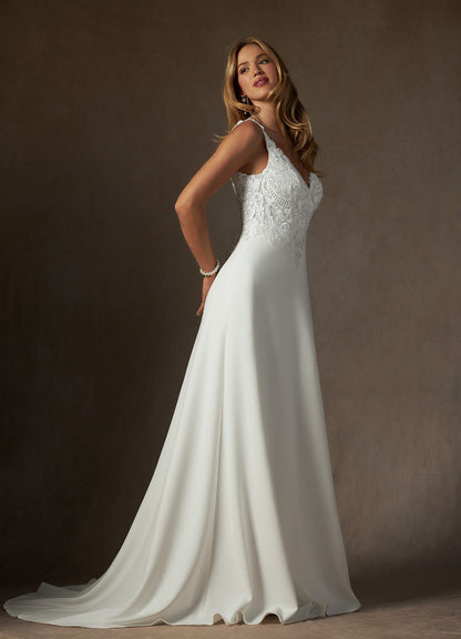Diamond White A-Line V-Neck Sequins Stretch Crepe Dress