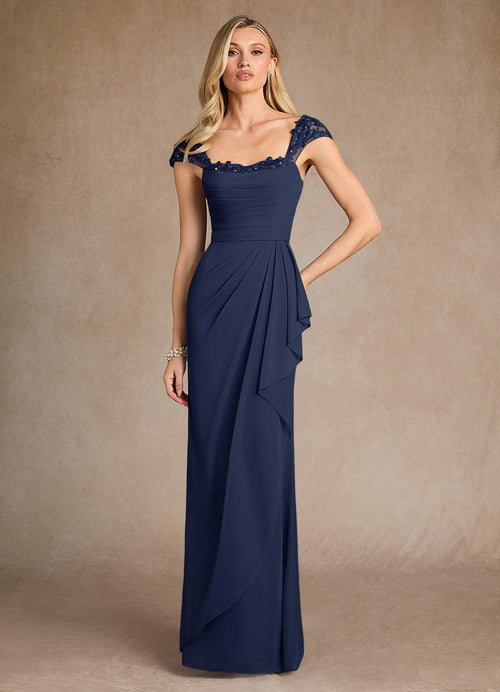 Dark Navy Sheath Lace Mesh Dress