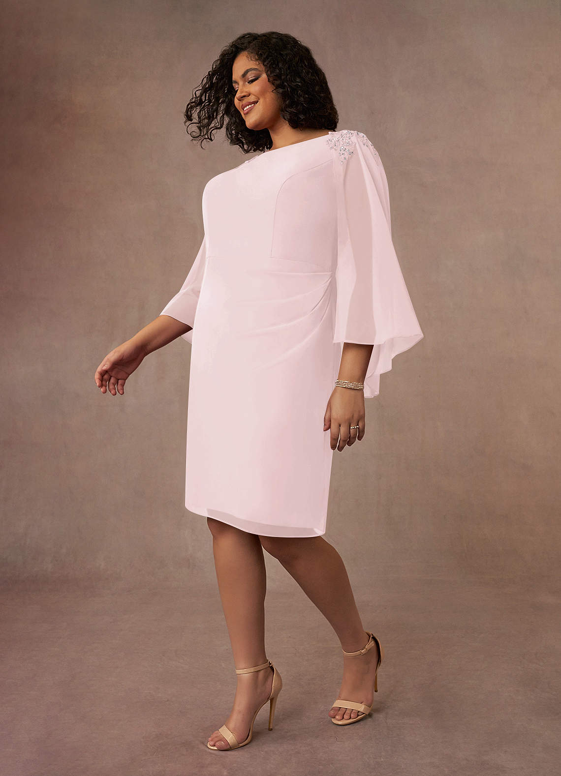 Blushing Pink Sheath Lace Chiffon Dress