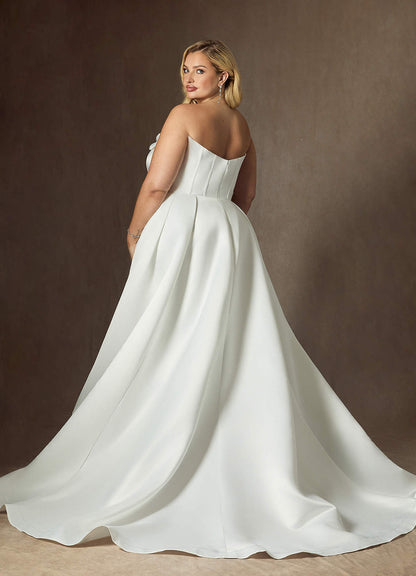 Diamond White Ball-Gown Strapless Satin Dress