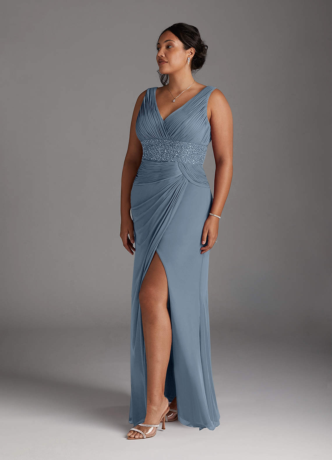 Dusty Blue Mermaid Sequins Mesh Dress