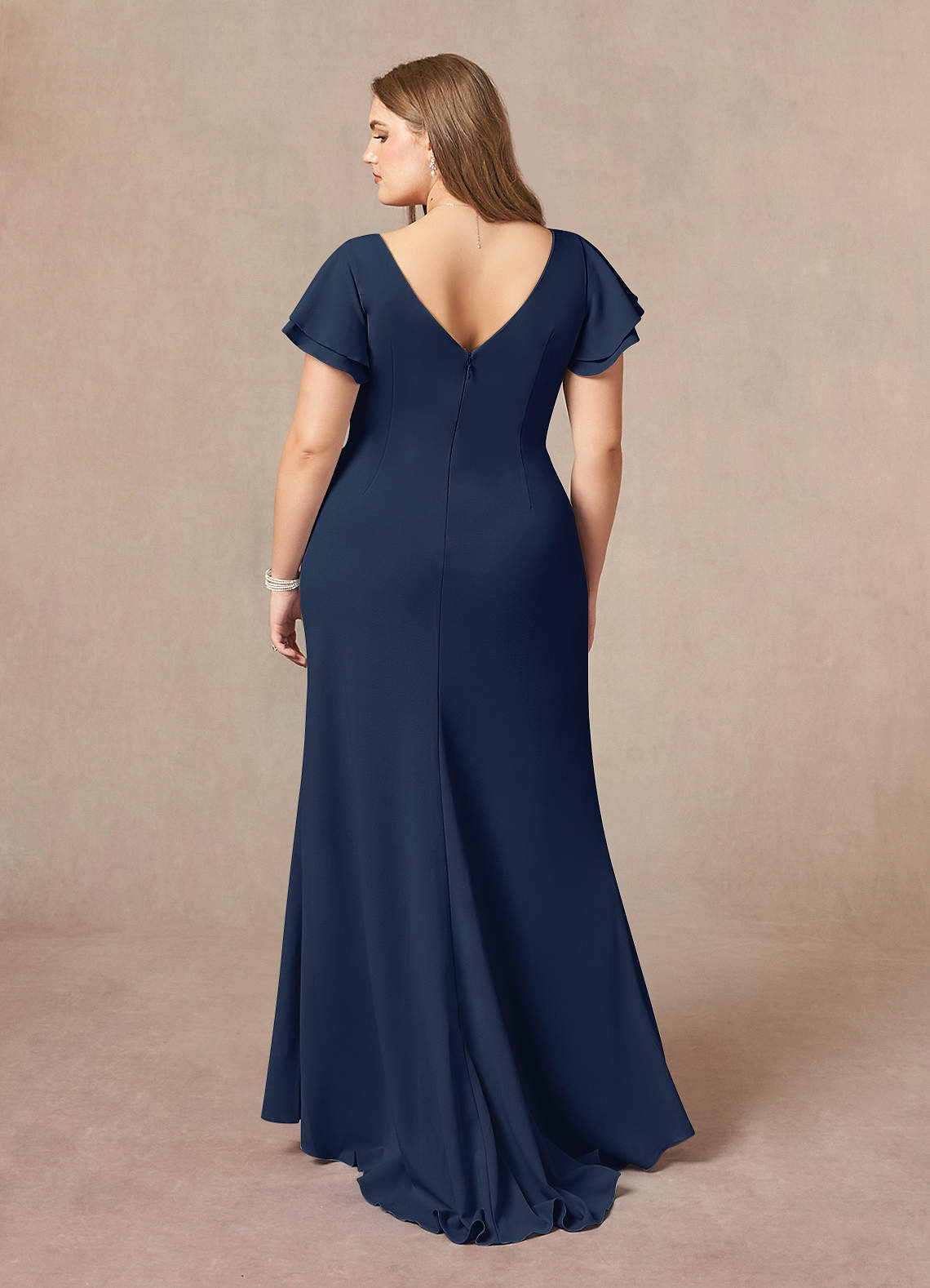 Dark Navy Mermaid Scoop Ruched Stretch Crepe Dress