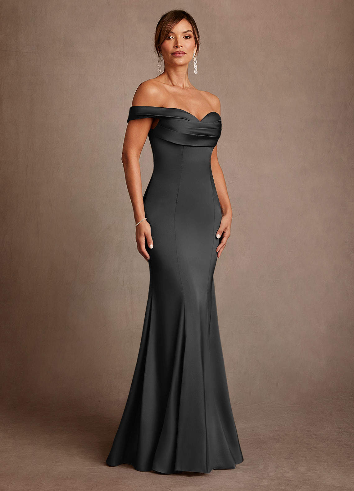 Black Mermaid Off the Shoulder Stretch Satin Dress