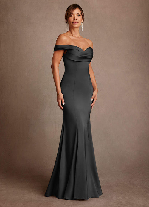 Black Mermaid Off the Shoulder Stretch Satin Dress