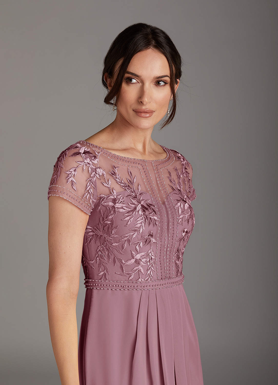 Vintage Mauve A-Line Lace Chiffon Dress
