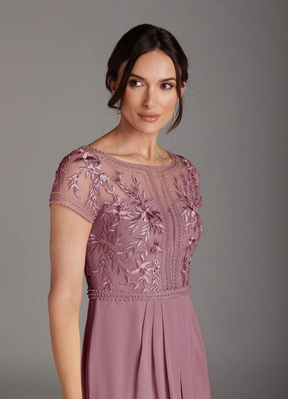 Vintage Mauve A-Line Lace Chiffon Dress