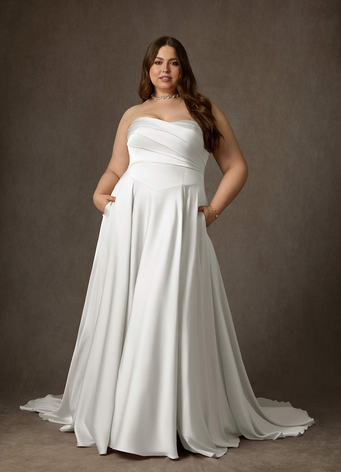 Diamond White A-Line Strapless Stretch Satin Dress