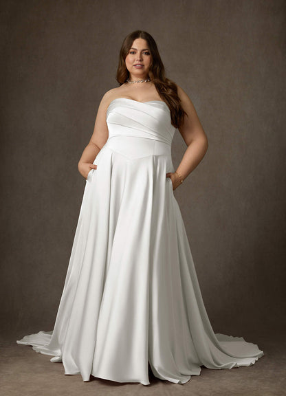 Diamond White A-Line Strapless Stretch Satin Dress