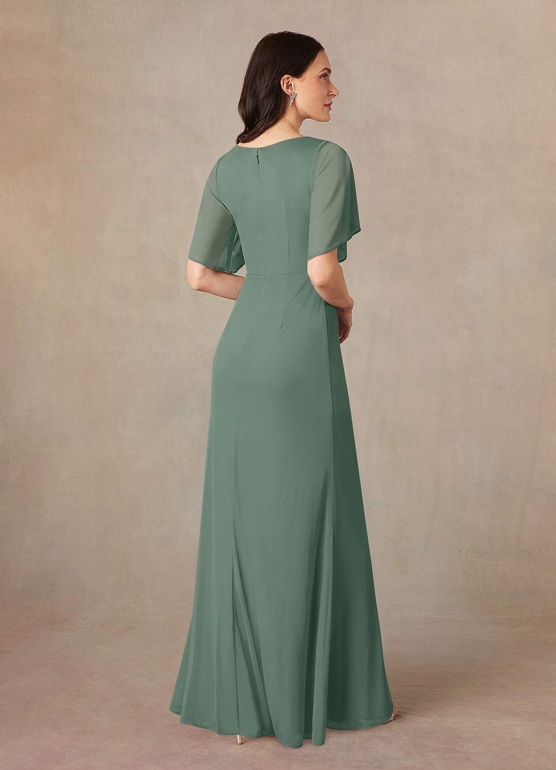 Eucalyptus A-Line V-Neck ruched Mesh Dress