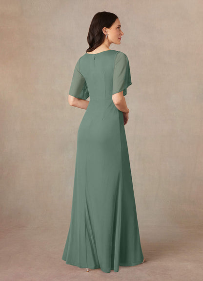 Eucalyptus A-Line V-Neck ruched Mesh Dress