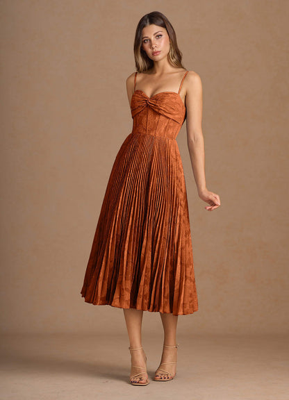 Annie Rust Pleated Midi Dress