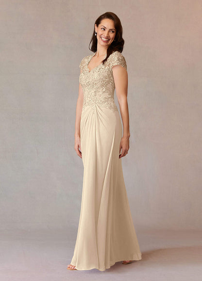 Champagne A-Line Lace Chiffon Dress