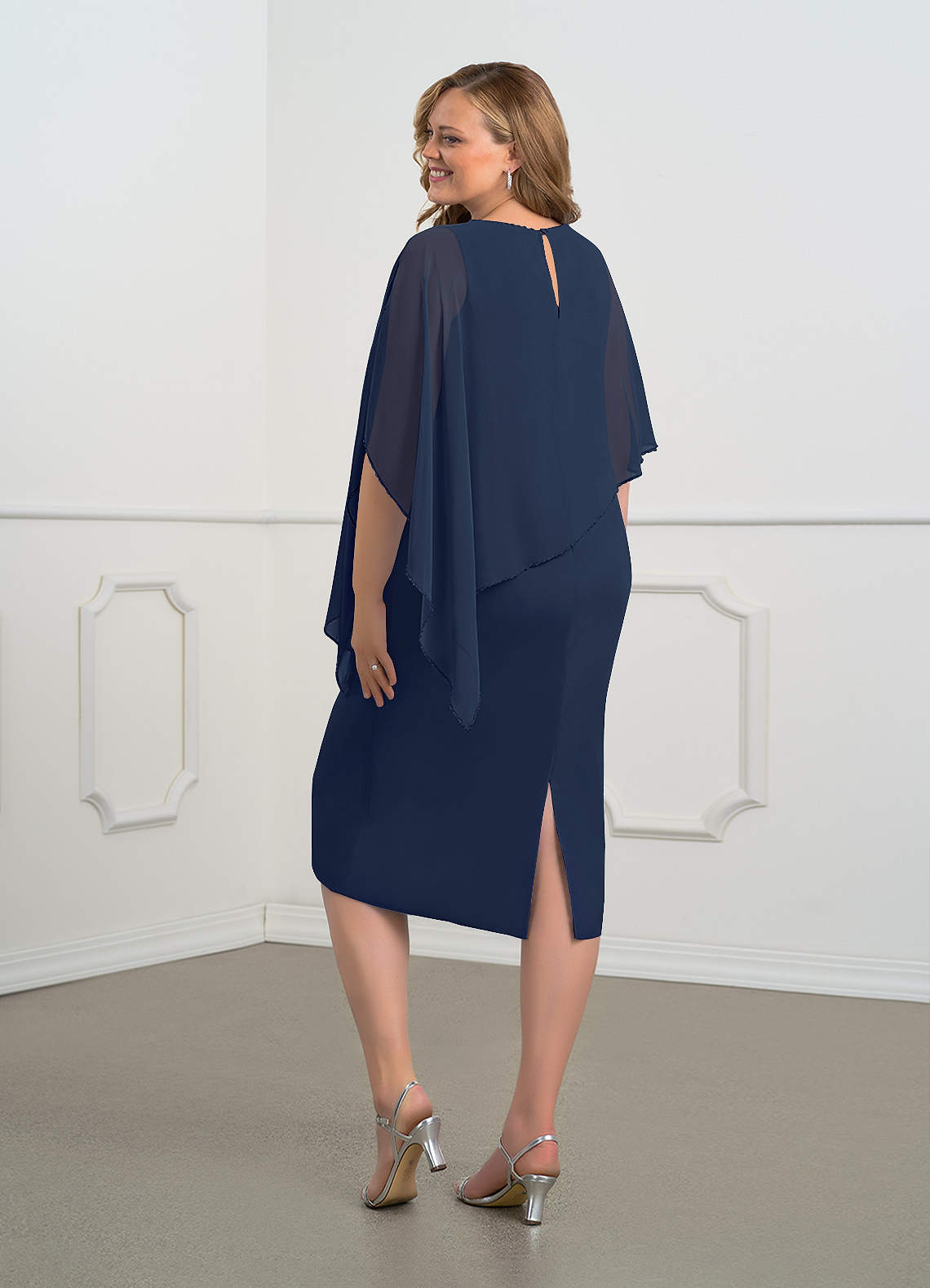 Dark Navy Sheath Sequins Chiffon Dress